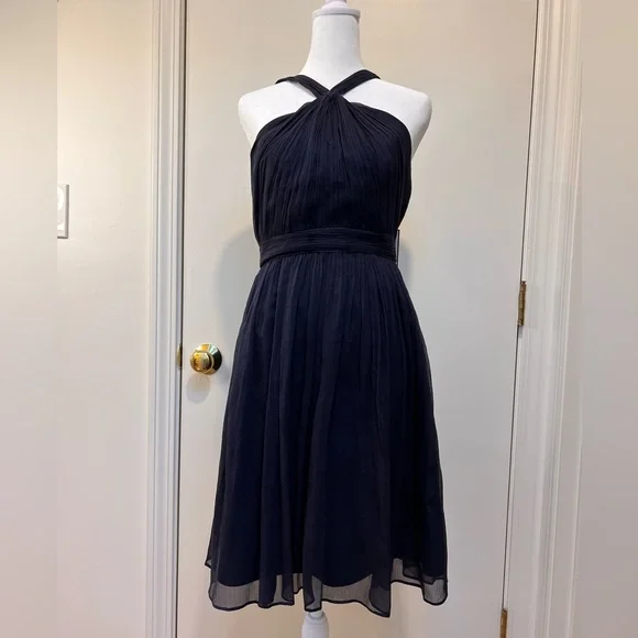 J. Crew | Dresses | Jcrew Navy Blue Silk Chiffon Short Halter Above Knee  Dress Sz 4 Nwt Zip Back